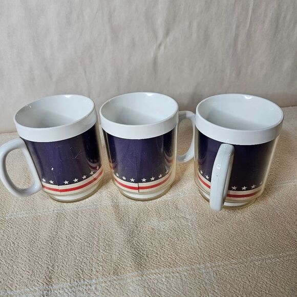 Thermo-Serv 70's Vintage Nautical Red White Blue Insulated Coffee Mugs Set of 3 - Picture 2 of 7